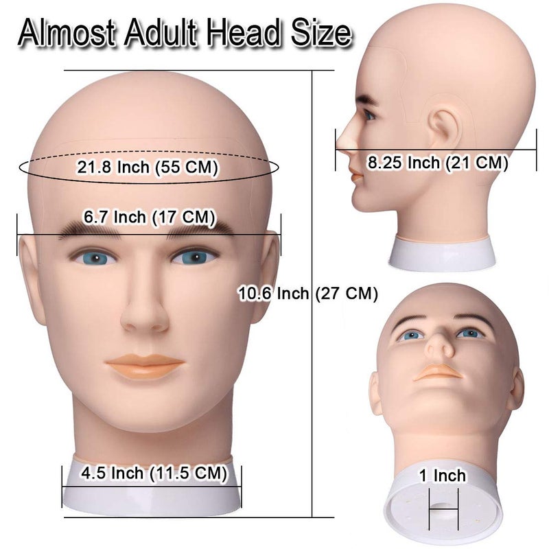 Newshair Male Bald Mannequin Head Wig Head Training Head Professional Cosmetology for Wig Making and Display Hat Helmet Glasses or Masks Display Head Model with Free Clamp Stand (Fair Skin) - Image 4